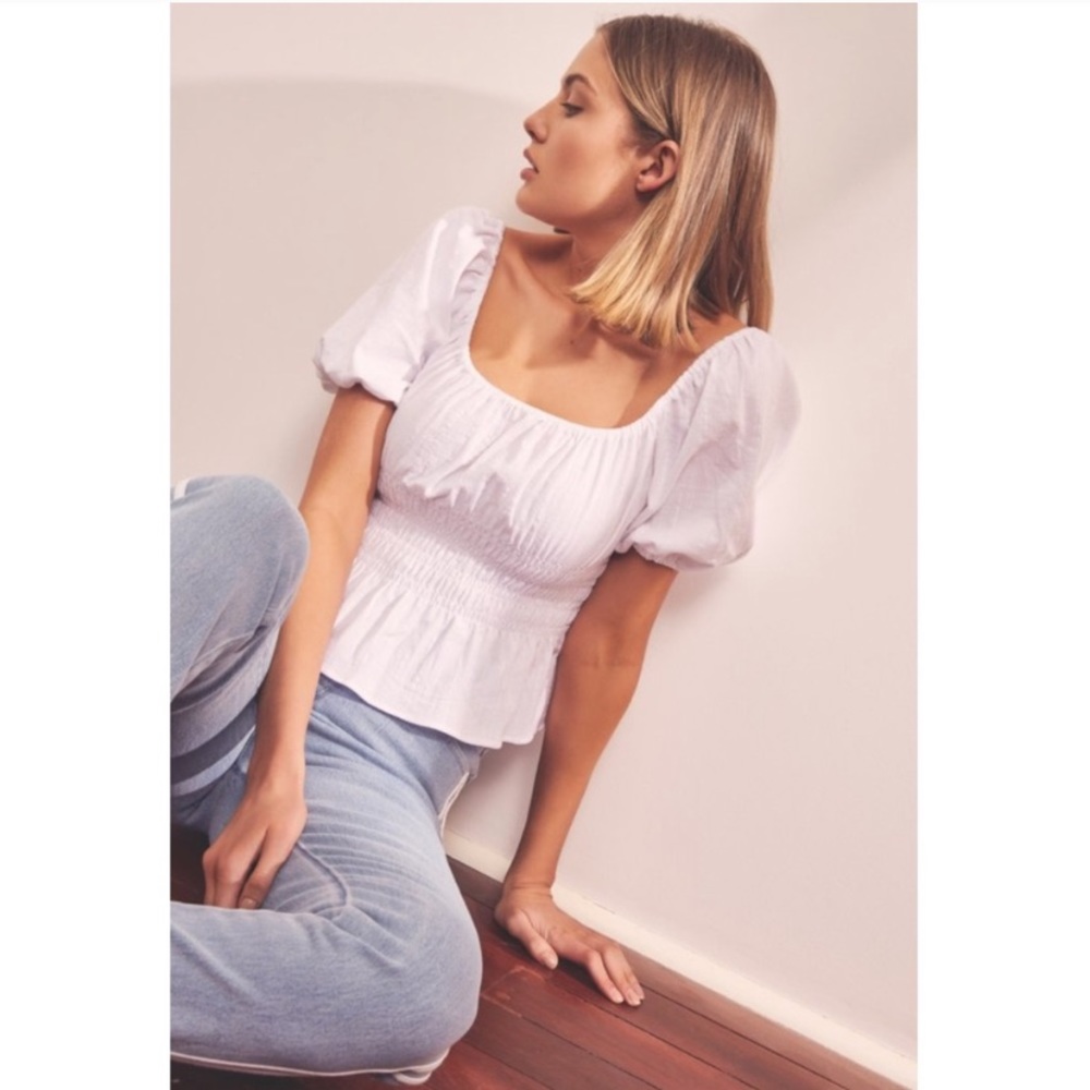 Fifth Label Short Sleeve Peplum Smocked Top Shirt